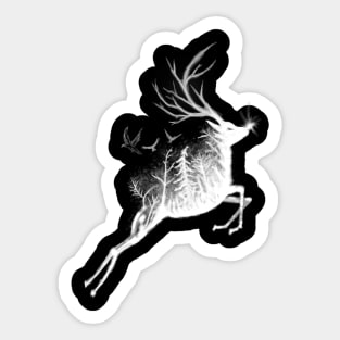 deer and forest, three crows Sticker